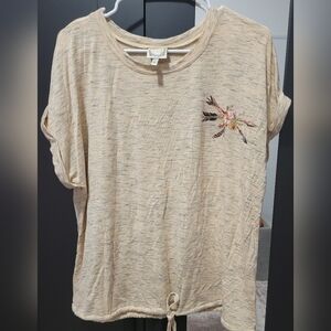 True Self Beige Floral Embroidered Top - L